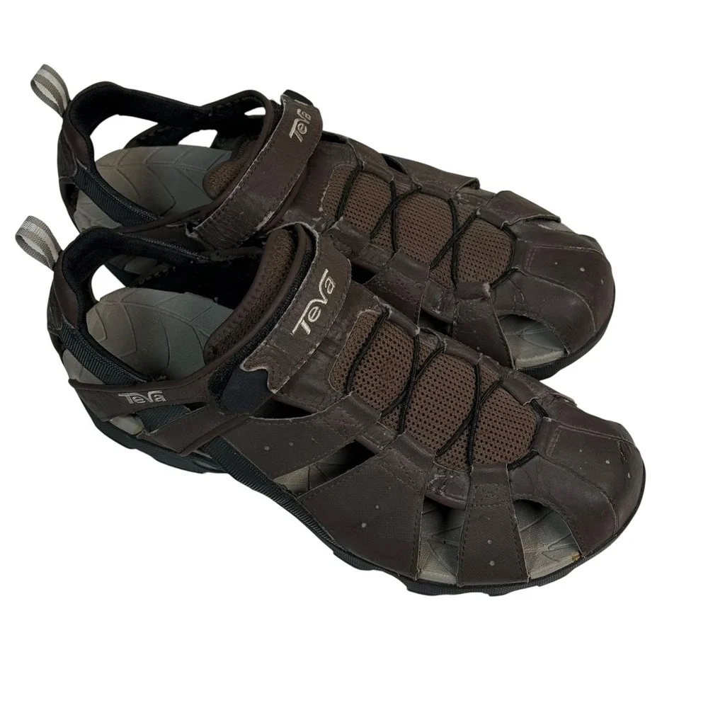 Teva Omnium Brown Fisherman Sport Sandal Mens 13 S/N 6968 Closed Toe Water Shoes